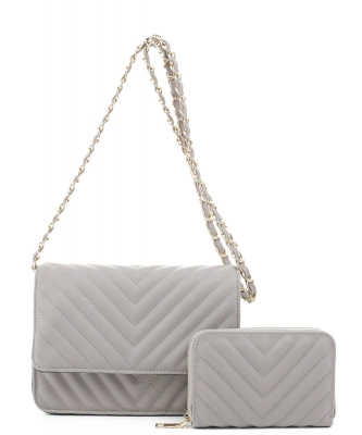 2in1 QUilted V Crossbody Bag Wallet Set CV20142 GRAY